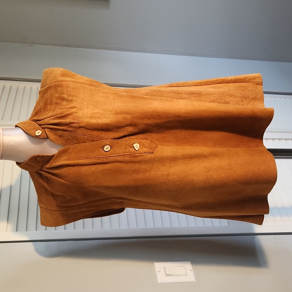 Vtg 70s Western Santa Fe Leather Company Suede Pullover Short Sleeve Medium